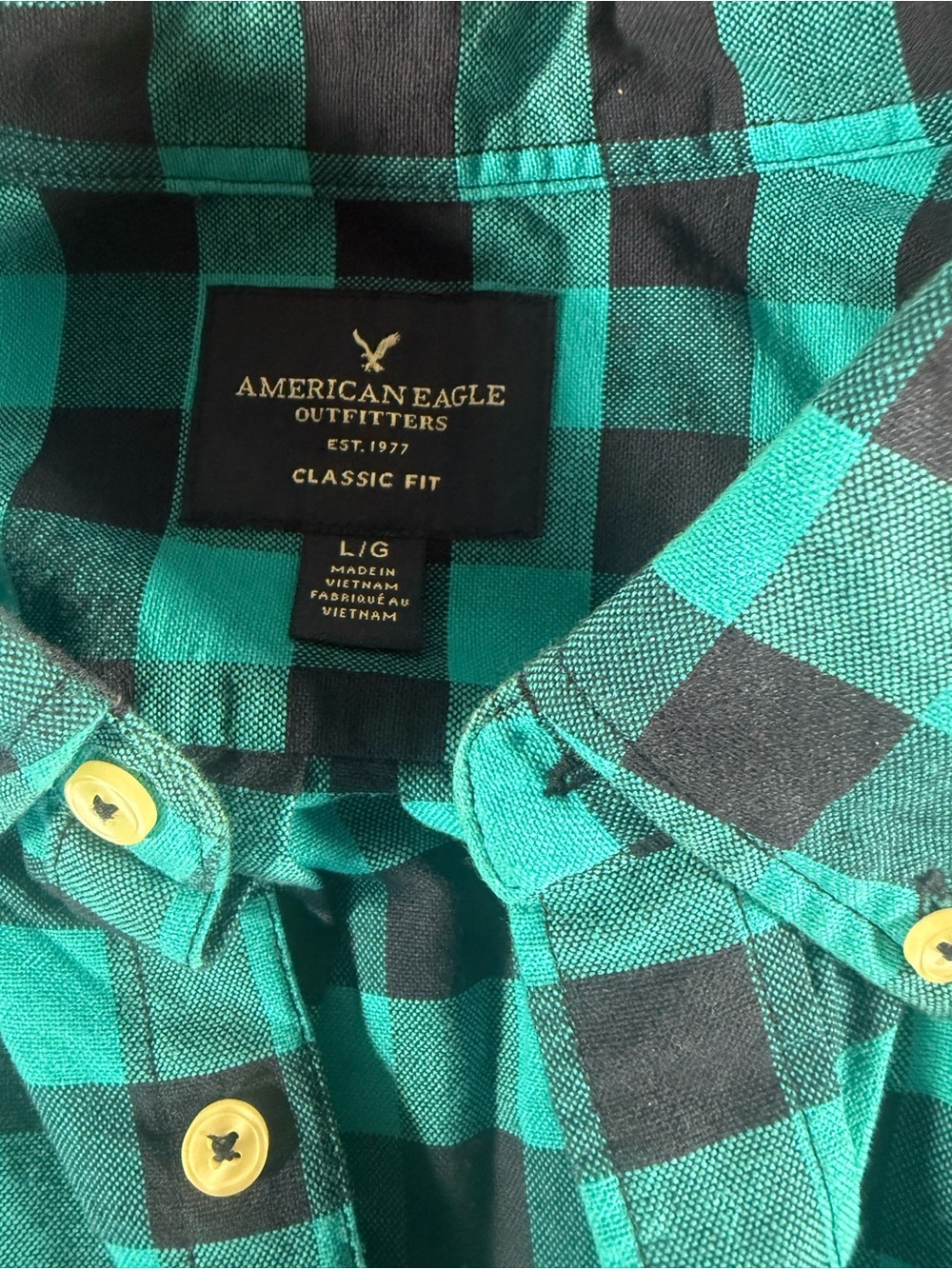 Teal and black buffalo check long-sleeve button-up shirt American Eagle large - Picture 4 of 4